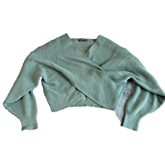 Cross‎ Wrap Sweater by BTFBM Women’s Wrap Sweater Ribbed Knit V-Neck Size L Teal - Picture 1 of 8